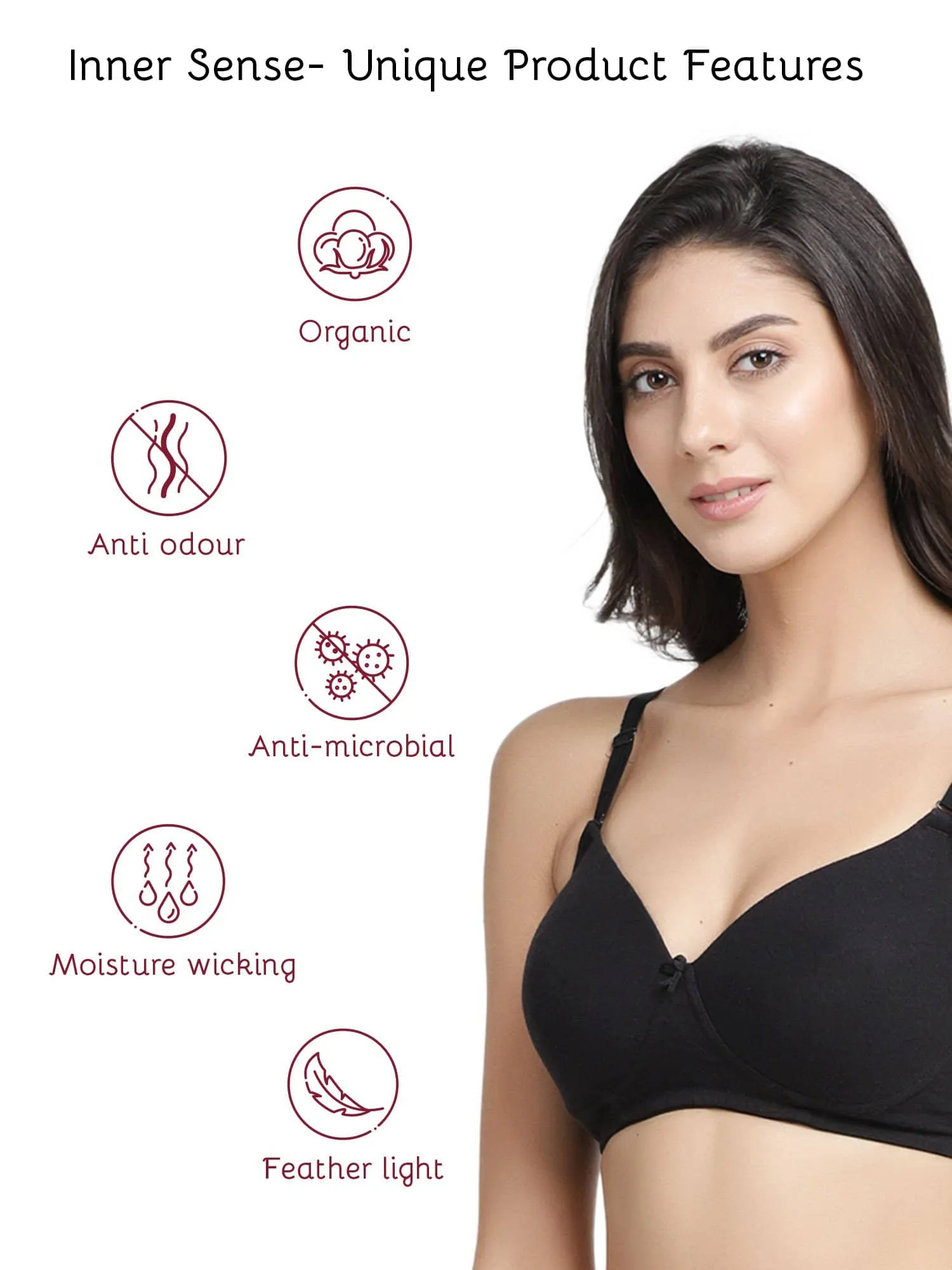 Organic Cotton  Antimicrobial Wire-free Padded Bra (Pack of 3)-ISB068-Black_Black_M.White-