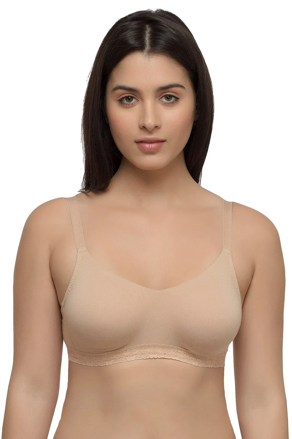 Organic Seamless Laced Bra (Pack of 2)-ISB054-Skin_Black-