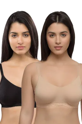 Organic Seamless Laced Bra (Pack of 2)-ISB054-Skin_Black-