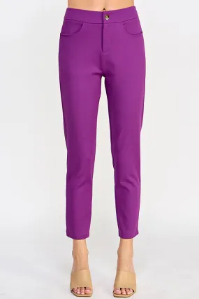 Purple Cigarette Pants With Metal Snap Button