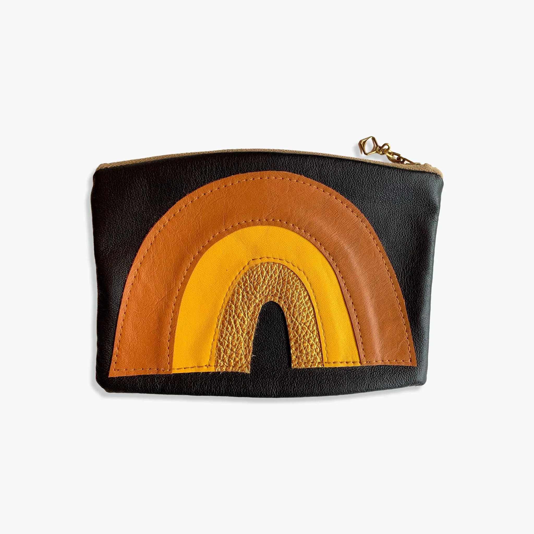 Recycled Leather Rainbow Pouch - Tan yellow Gold