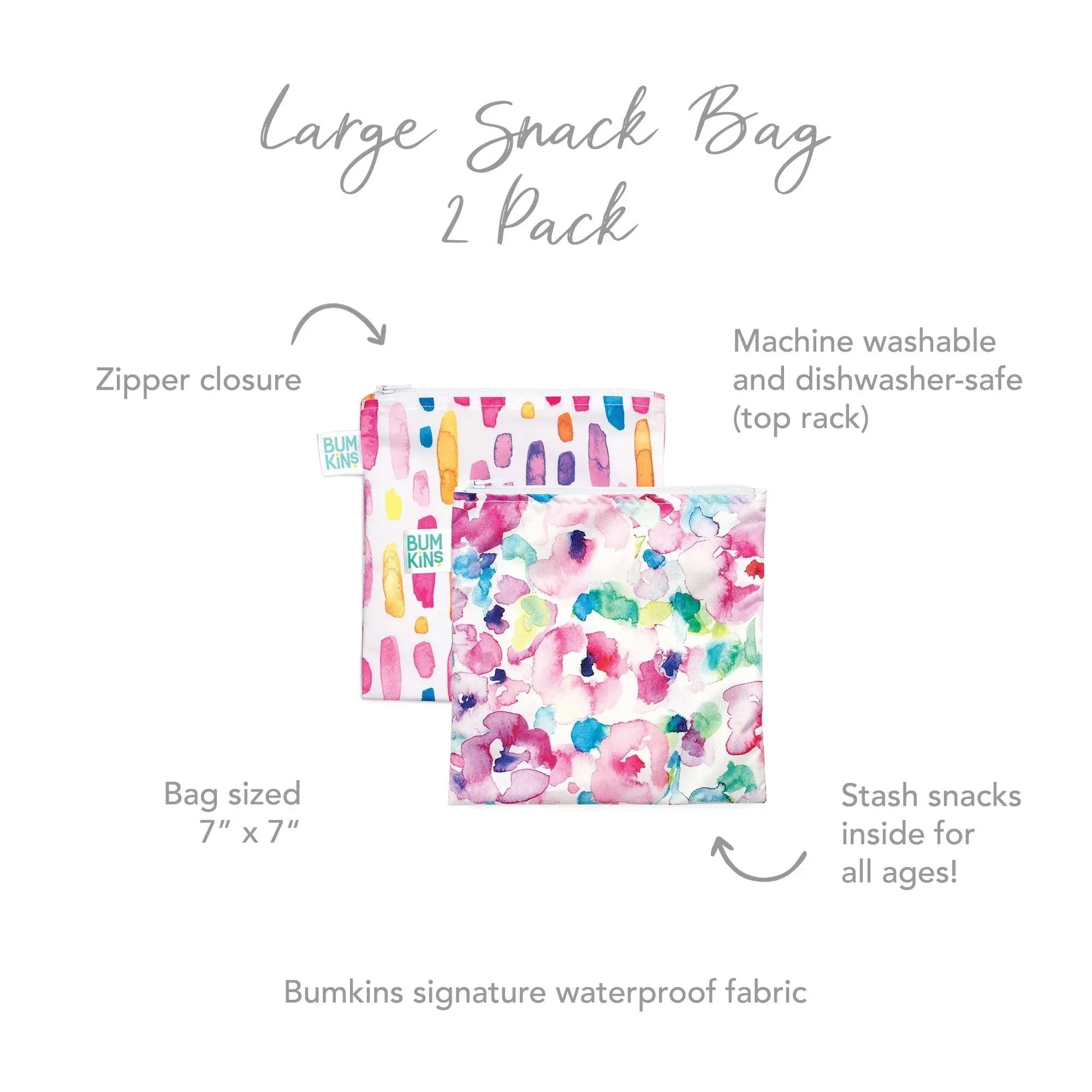 Reusable Snack Bag, Large 2-Pack: Watercolor & Brush Strokes