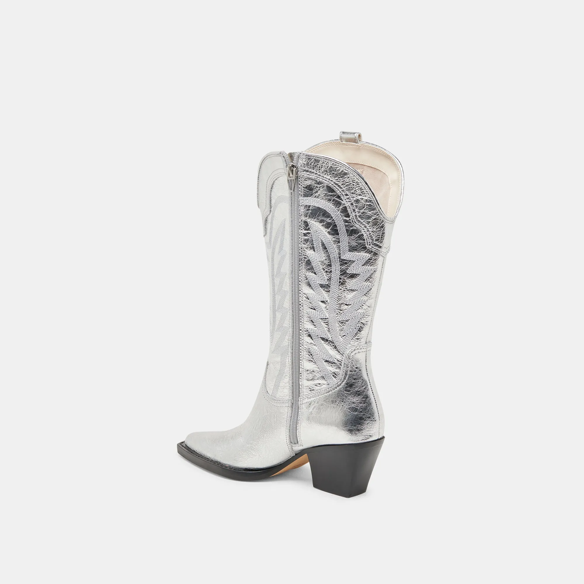 RYLAND EXTRA WIDE CALF BOOTS SILVER DISTRESSED LEATHER