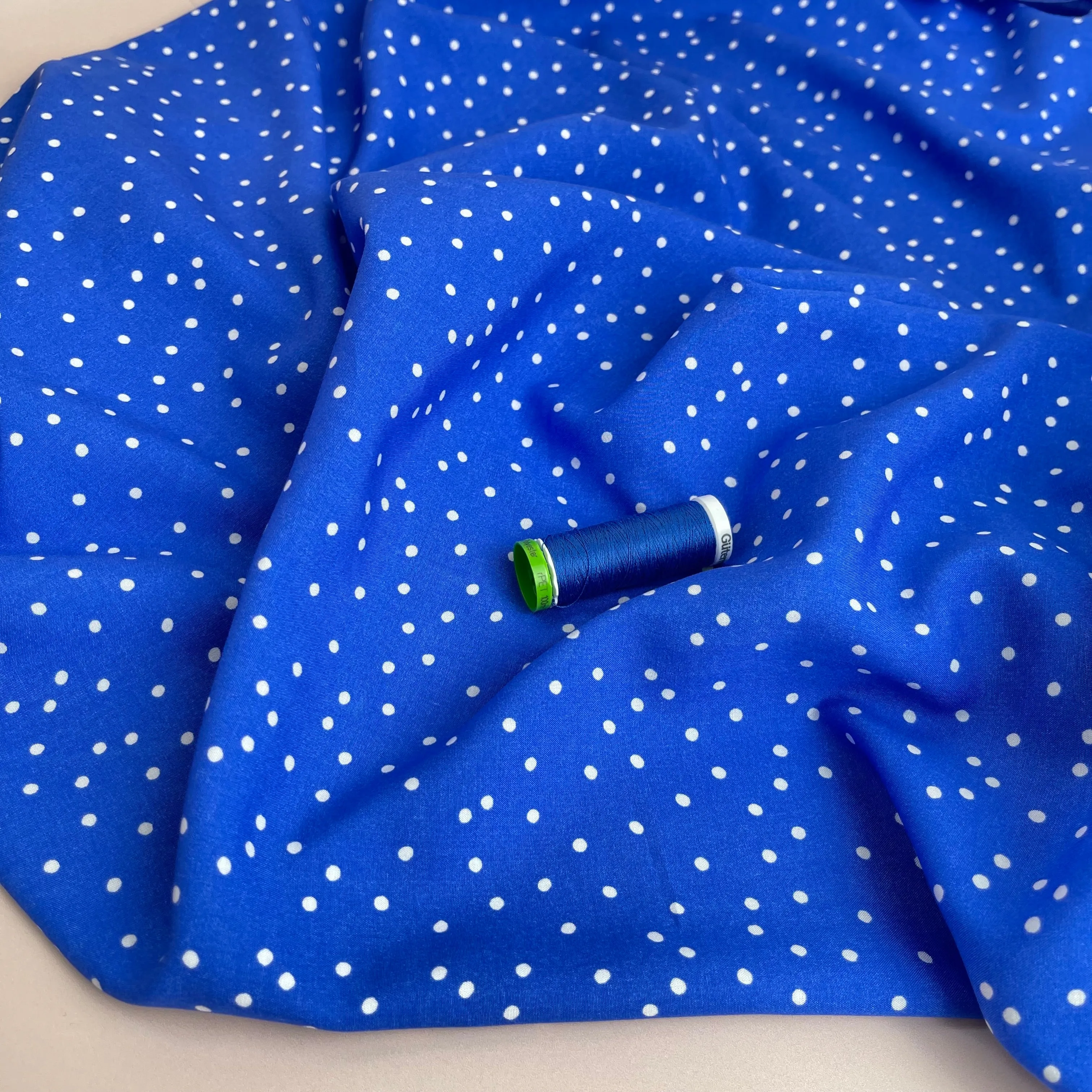 Snow Dots Victoria Blue Viscose / Rayon Fabric