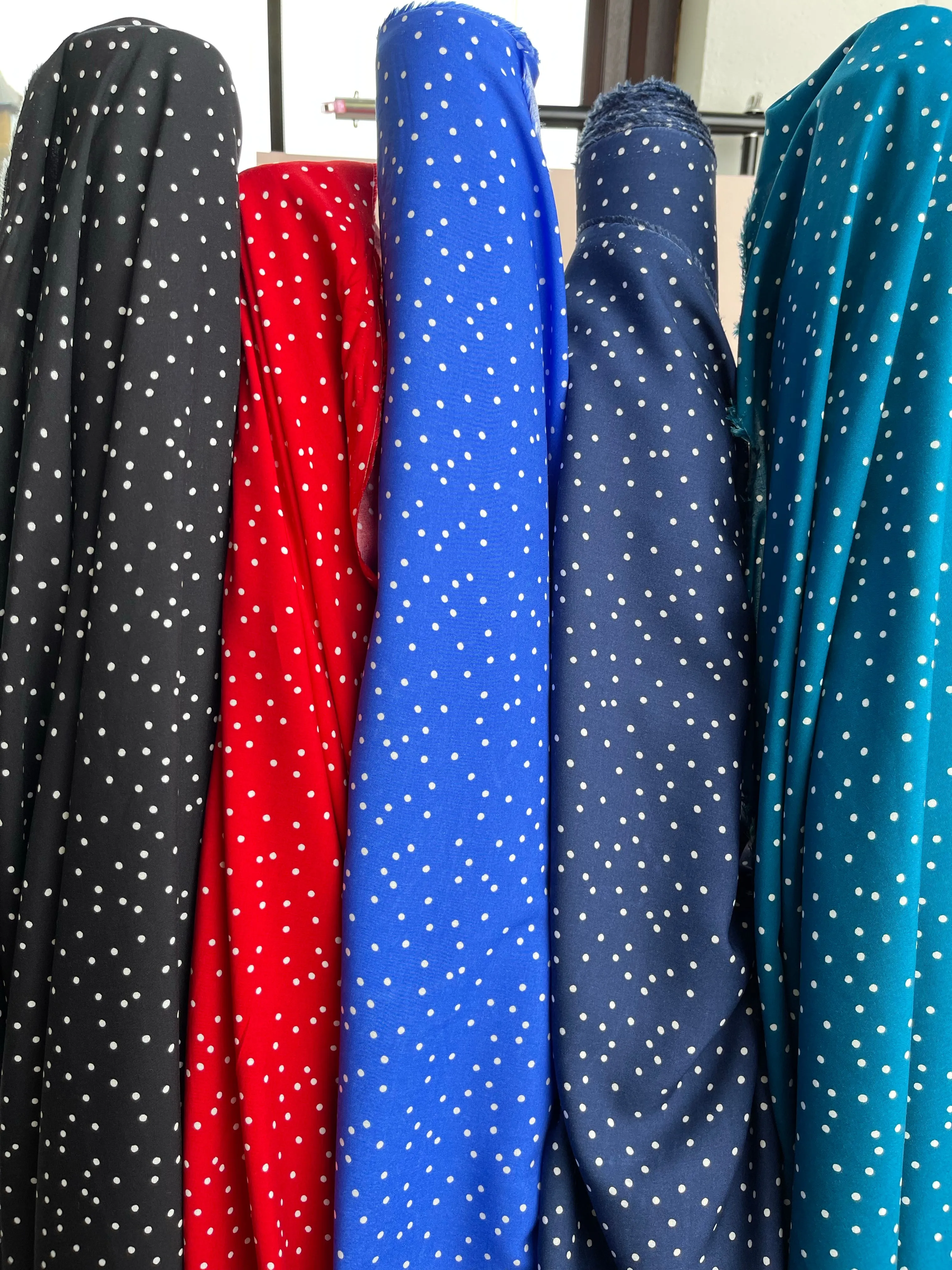 Snow Dots Victoria Blue Viscose / Rayon Fabric