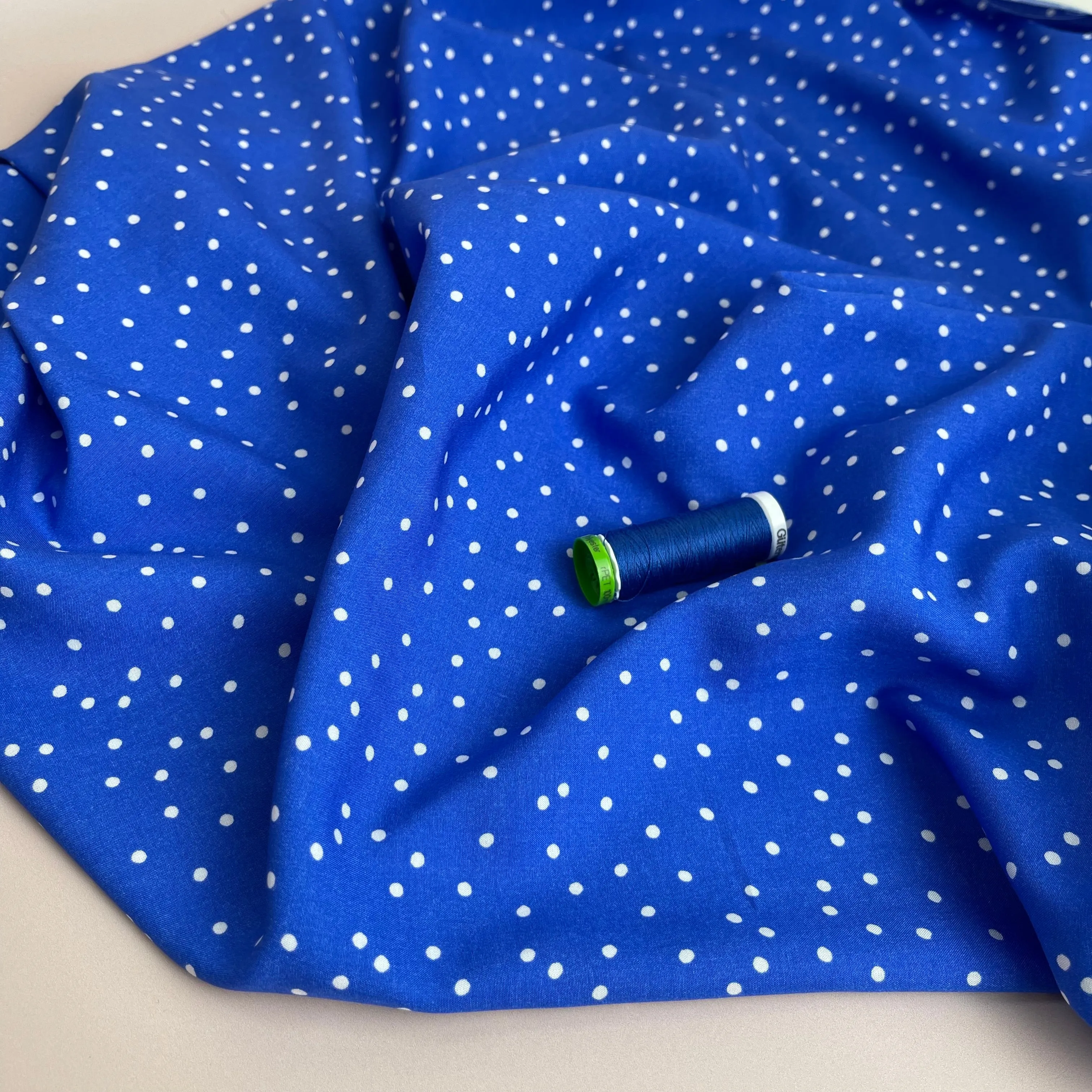 Snow Dots Victoria Blue Viscose / Rayon Fabric