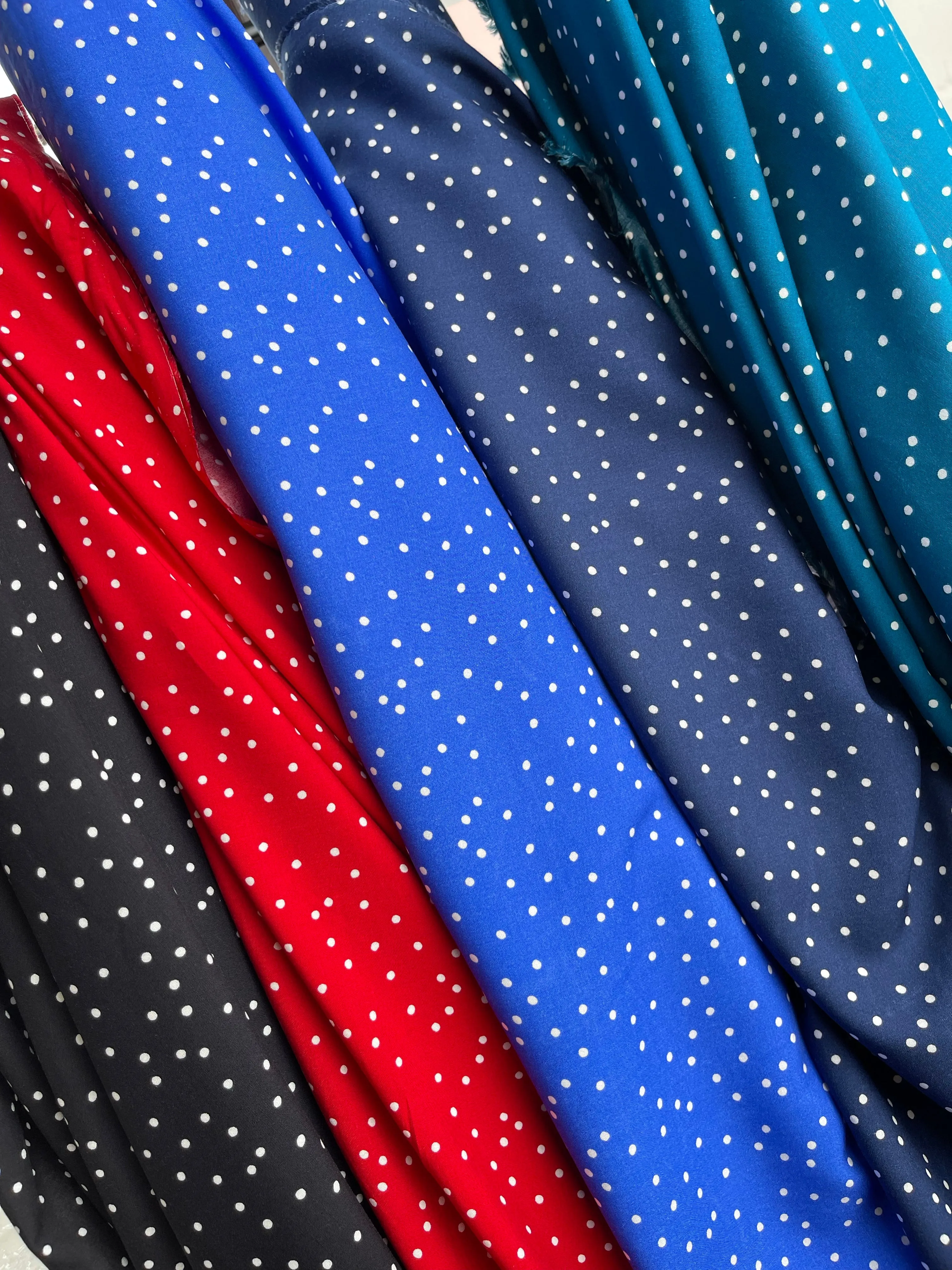 Snow Dots Victoria Blue Viscose / Rayon Fabric