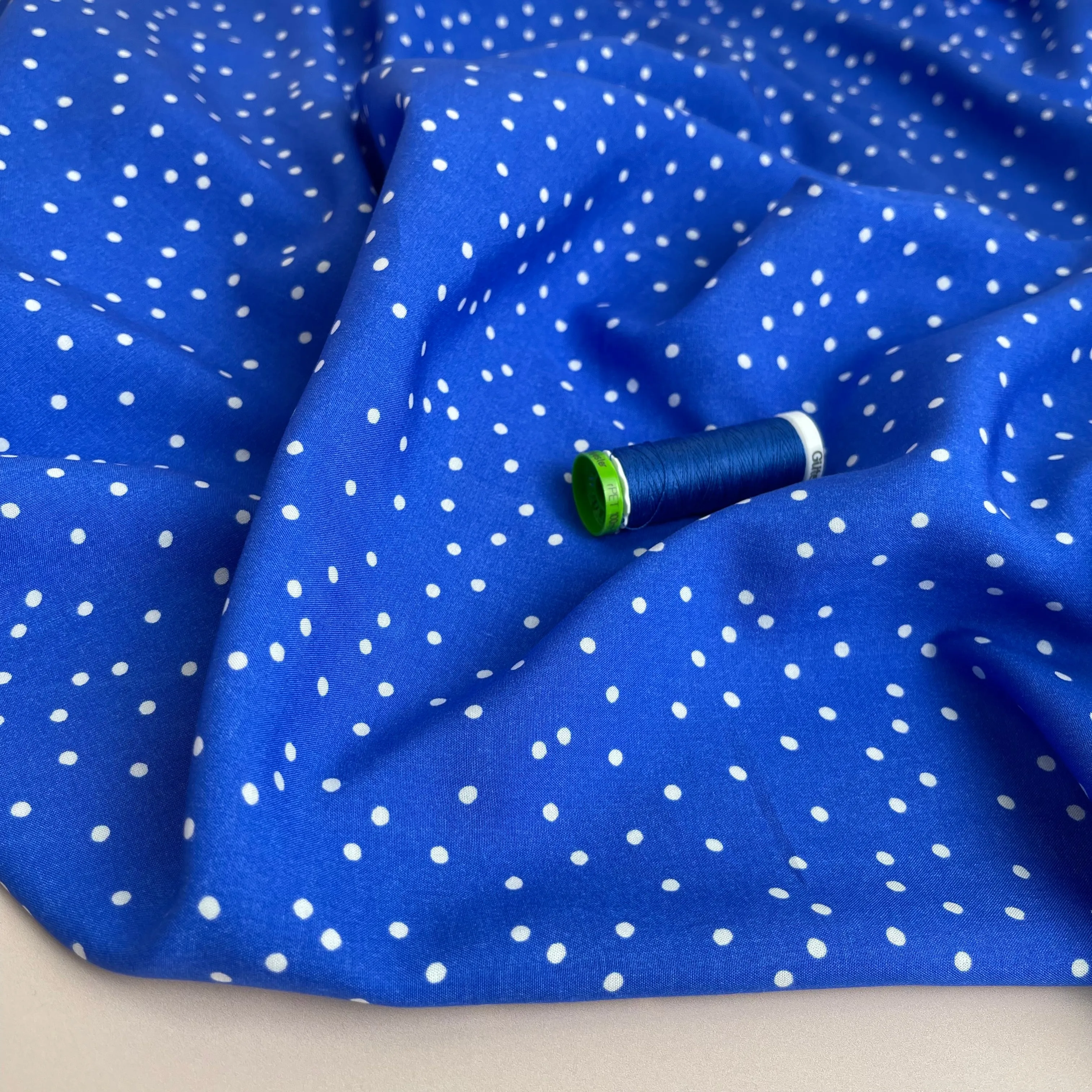 Snow Dots Victoria Blue Viscose / Rayon Fabric