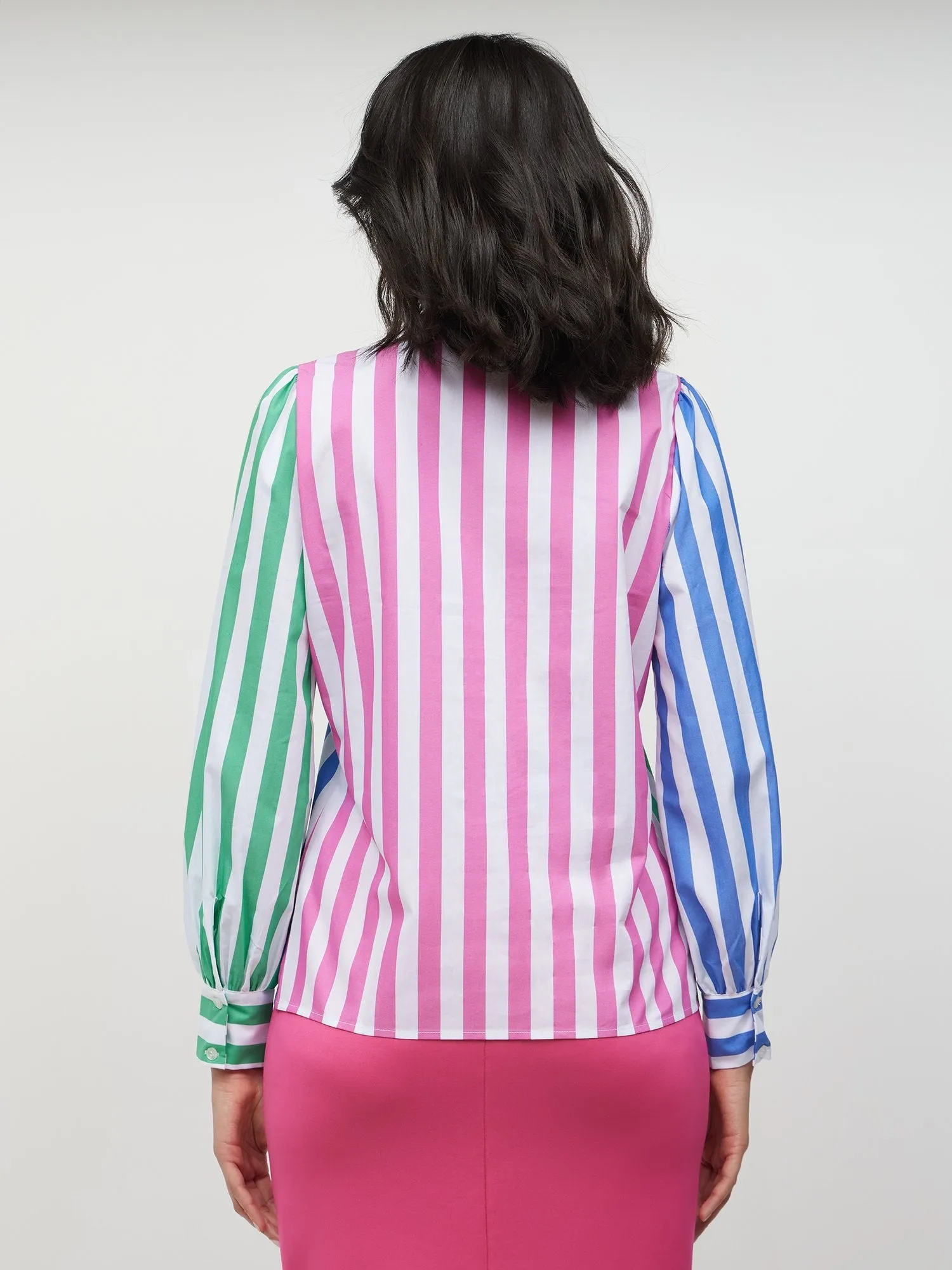 Striped Bow-Front Poplin Shirt