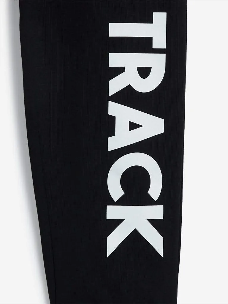 Studiofit Black Text Printed Joggers