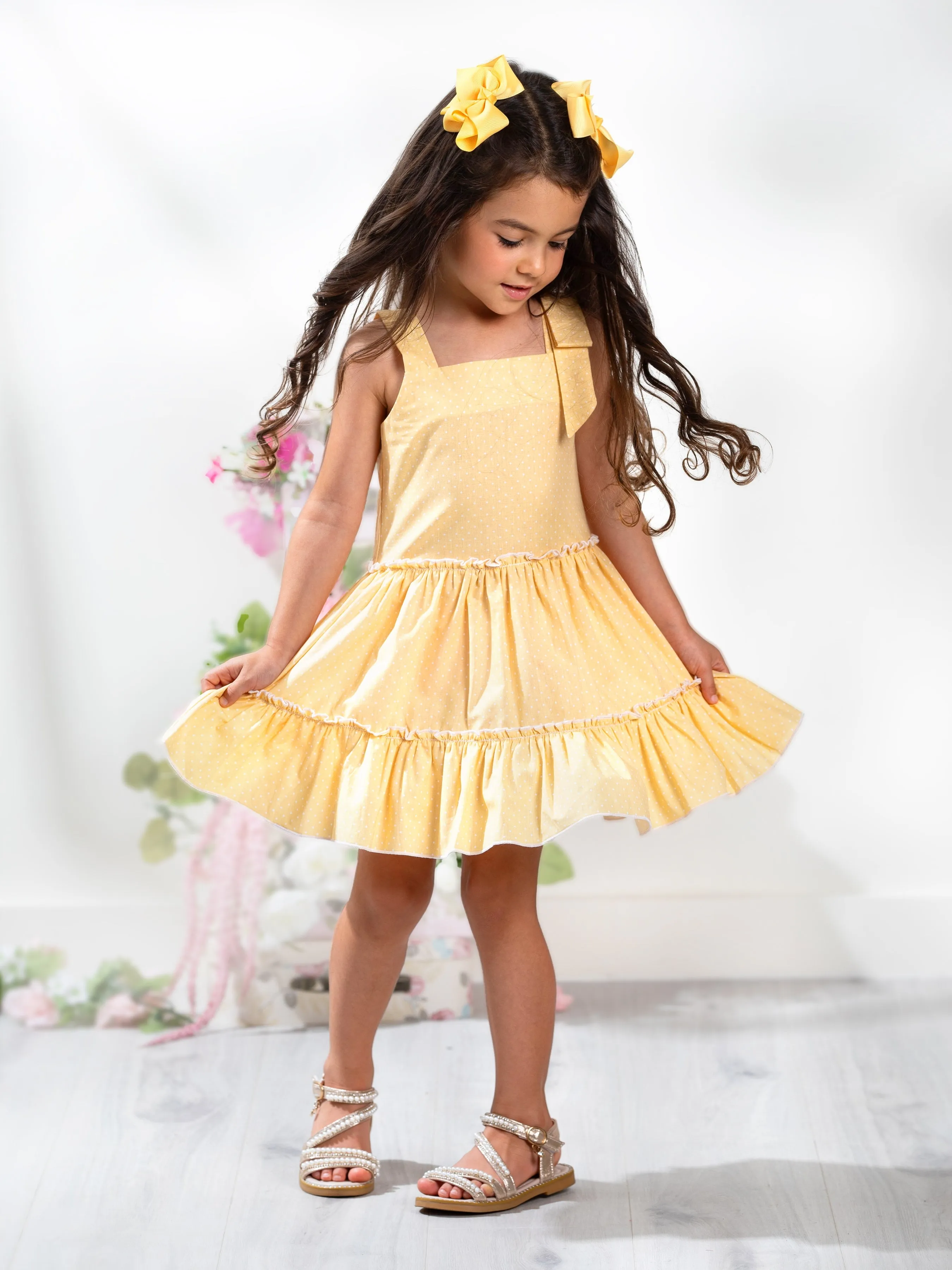 Sunny Yellow Polka Dot Smocked Dress by Kids Couture