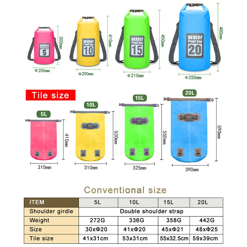 Swimming Waterproof Bags for Storage 15L- 20L