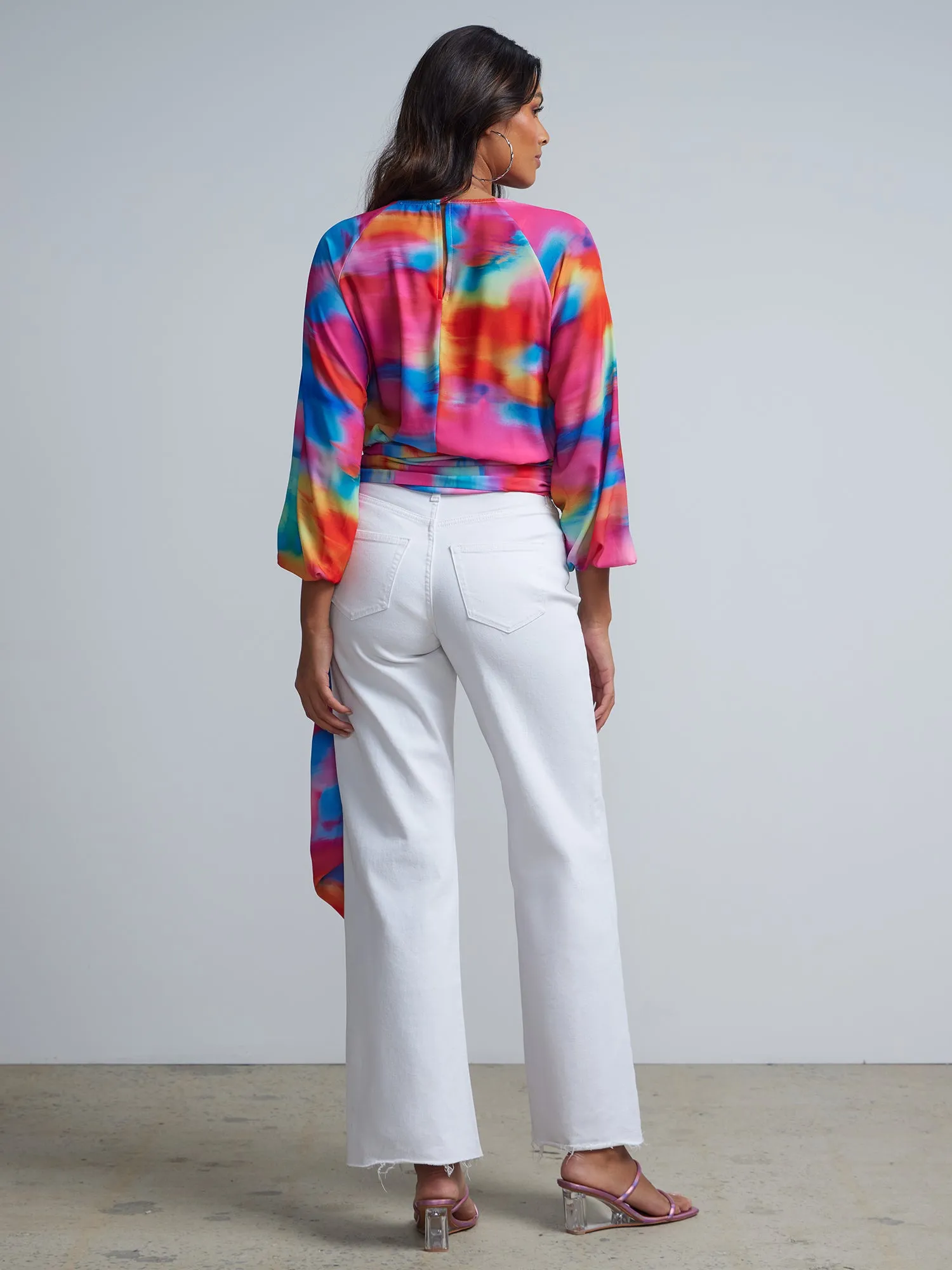 Tie-Dye Bow-Waist Blouse