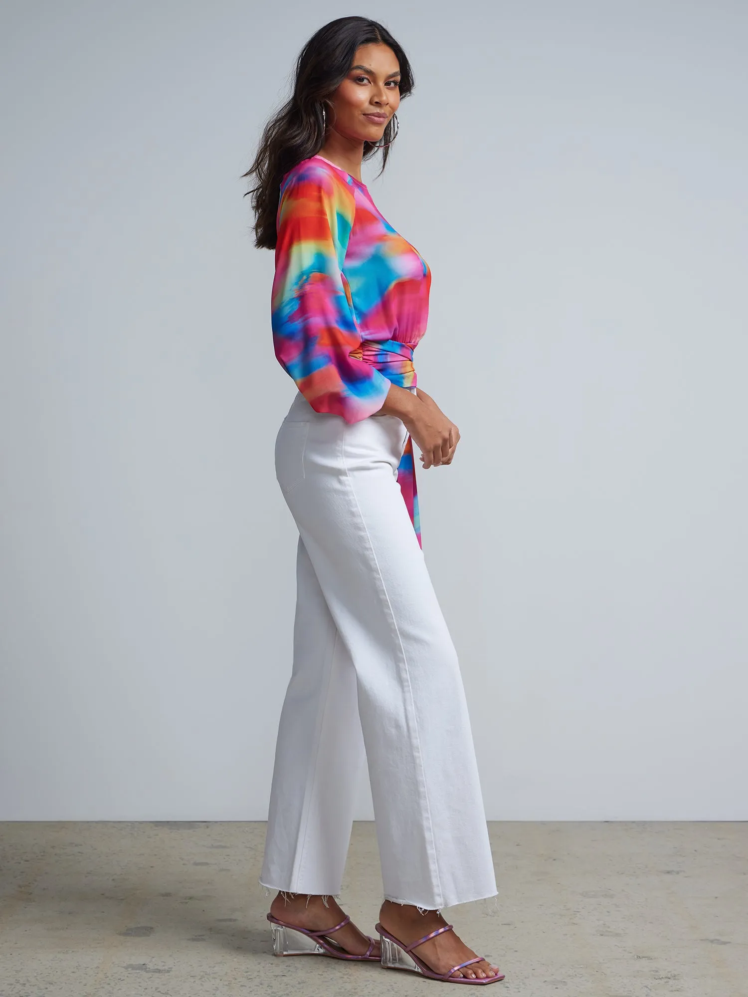 Tie-Dye Bow-Waist Blouse