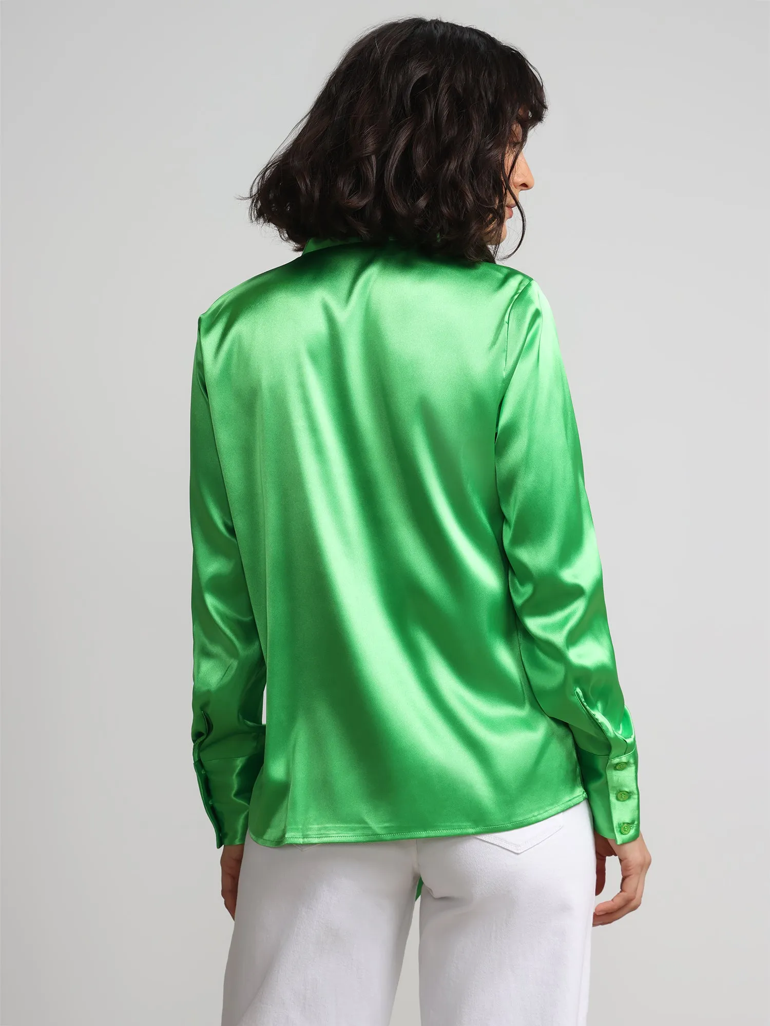 Tie-Front Cut-Out Satin Effect Blouse