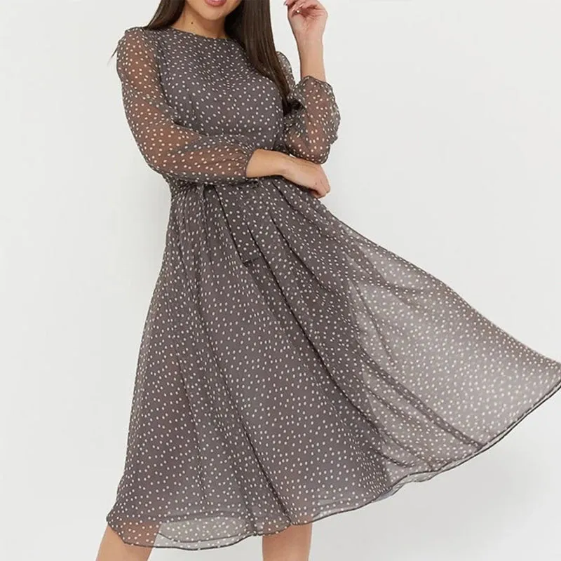 Timeless Polka Dot Midi Dress with Belt