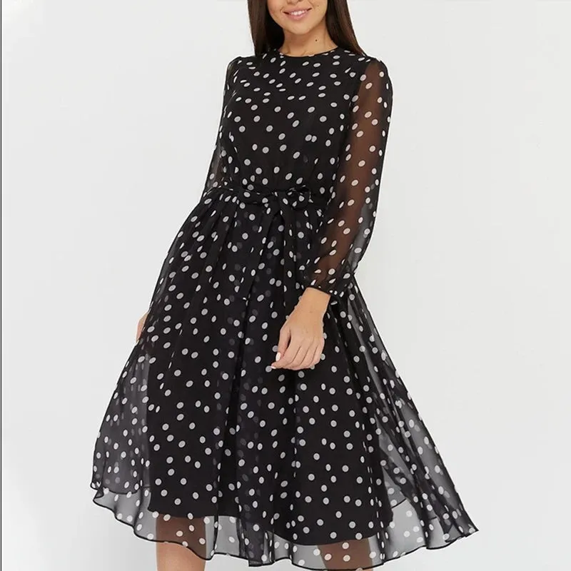 Timeless Polka Dot Midi Dress with Belt