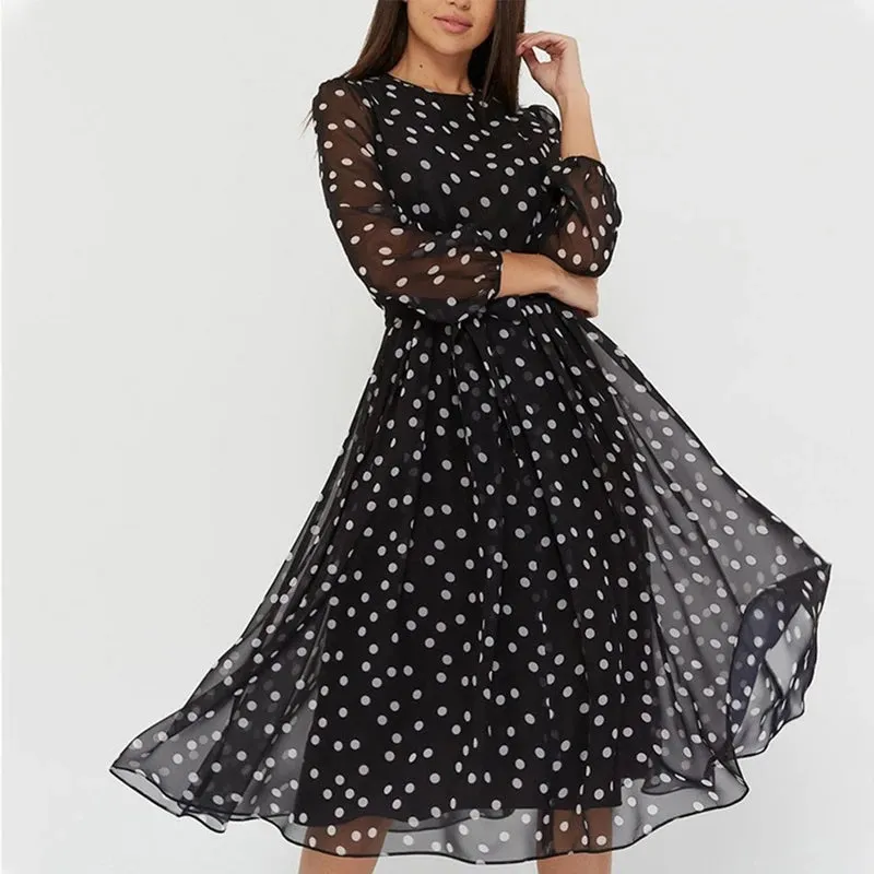 Timeless Polka Dot Midi Dress with Belt