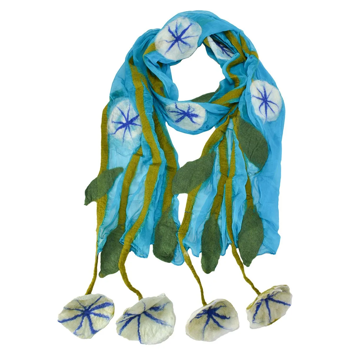 Turquoise Chiffon Scarves with Felted Flower Hanging