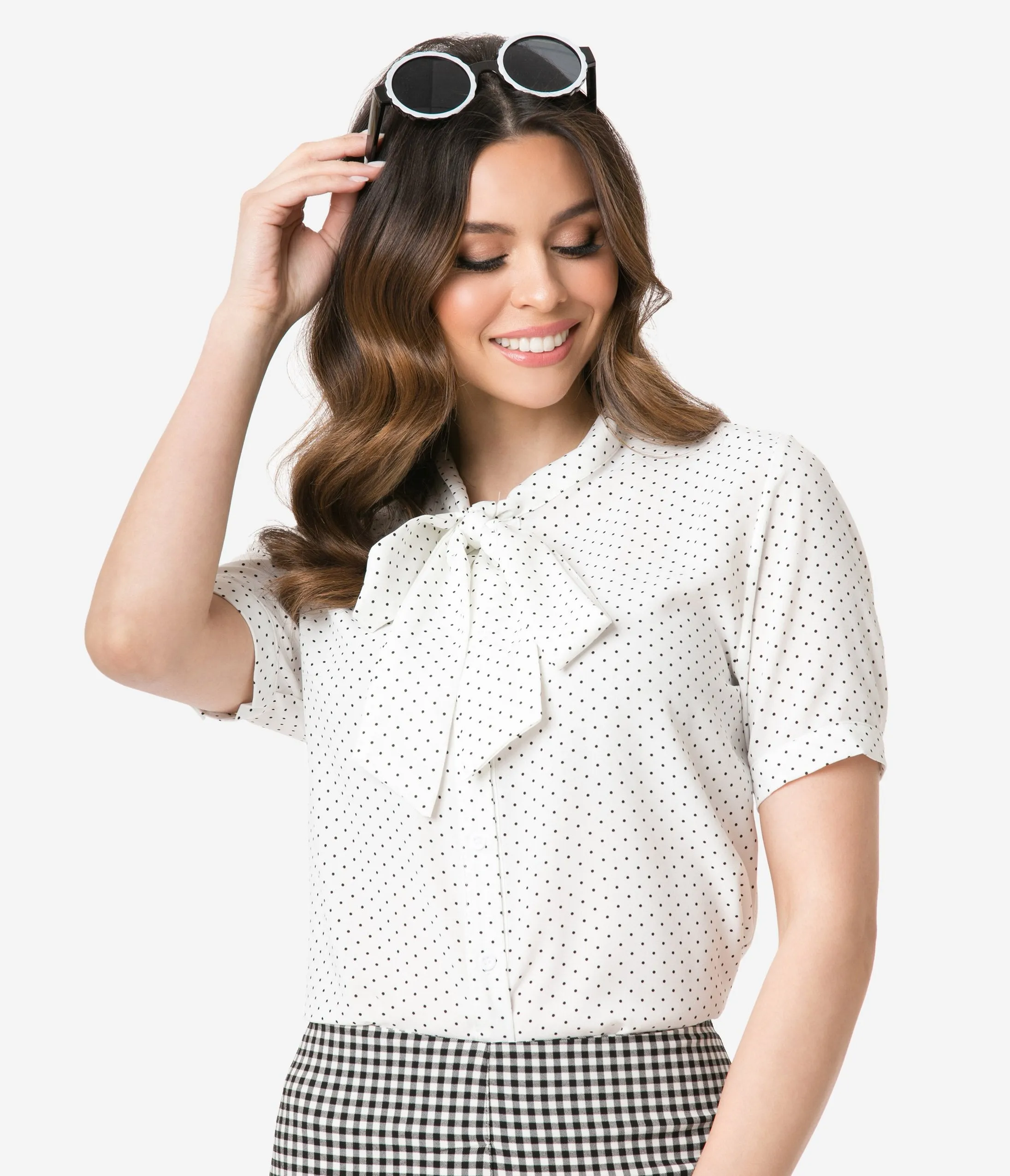 Vintage Style White & Black Pin Dot Blouse