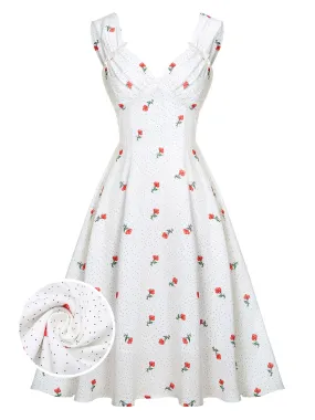 White Satin-faux Cherry Polka Dot Dress