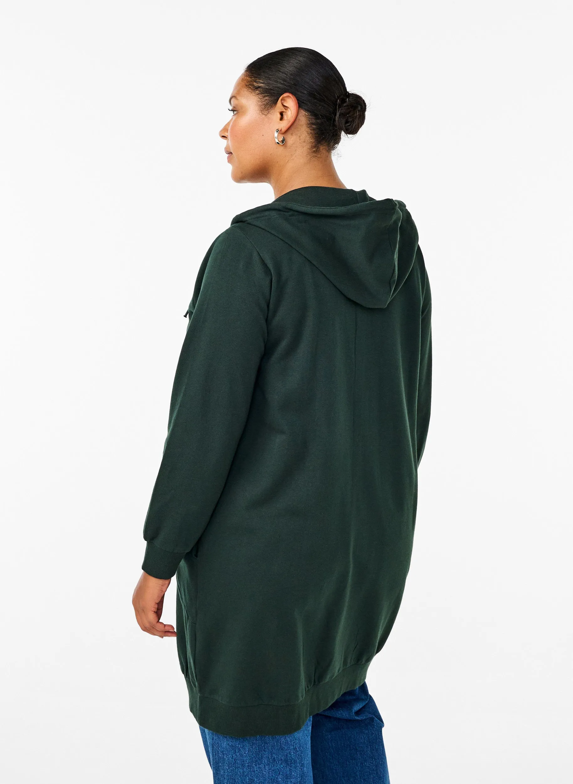 Zizzi Shelly Longline Hoodie in Green